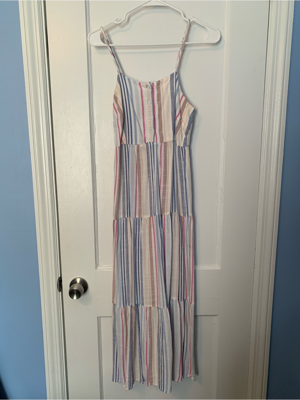 Striped Spaghetti Strap Maxi Dress in Pastel Multicolor